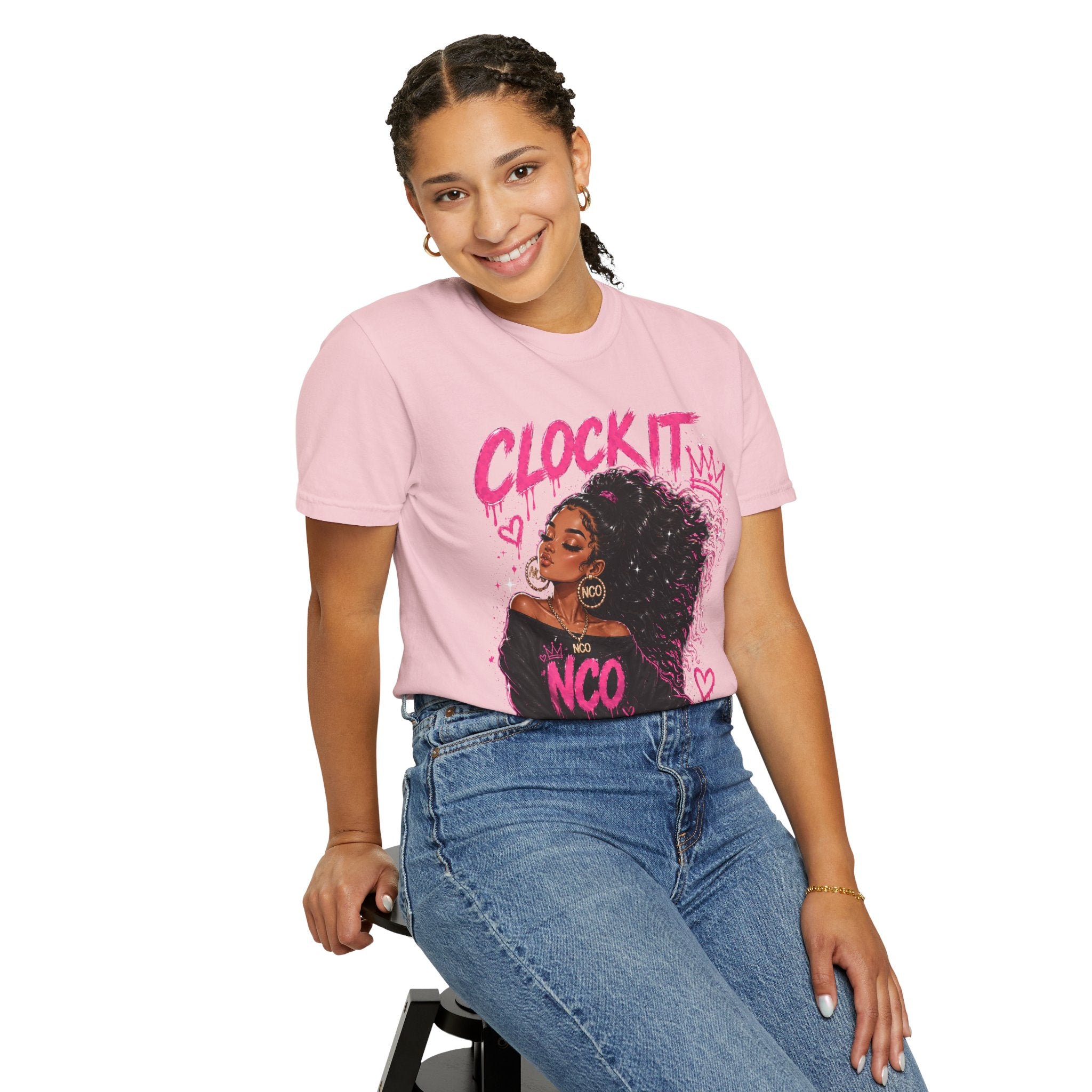Clock It NCO Graphic T-Shirt — Afro Puff Queen Streetwear