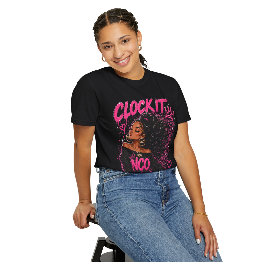 Clock It NCO Graphic T-Shirt — Afro Puff Queen Streetwear