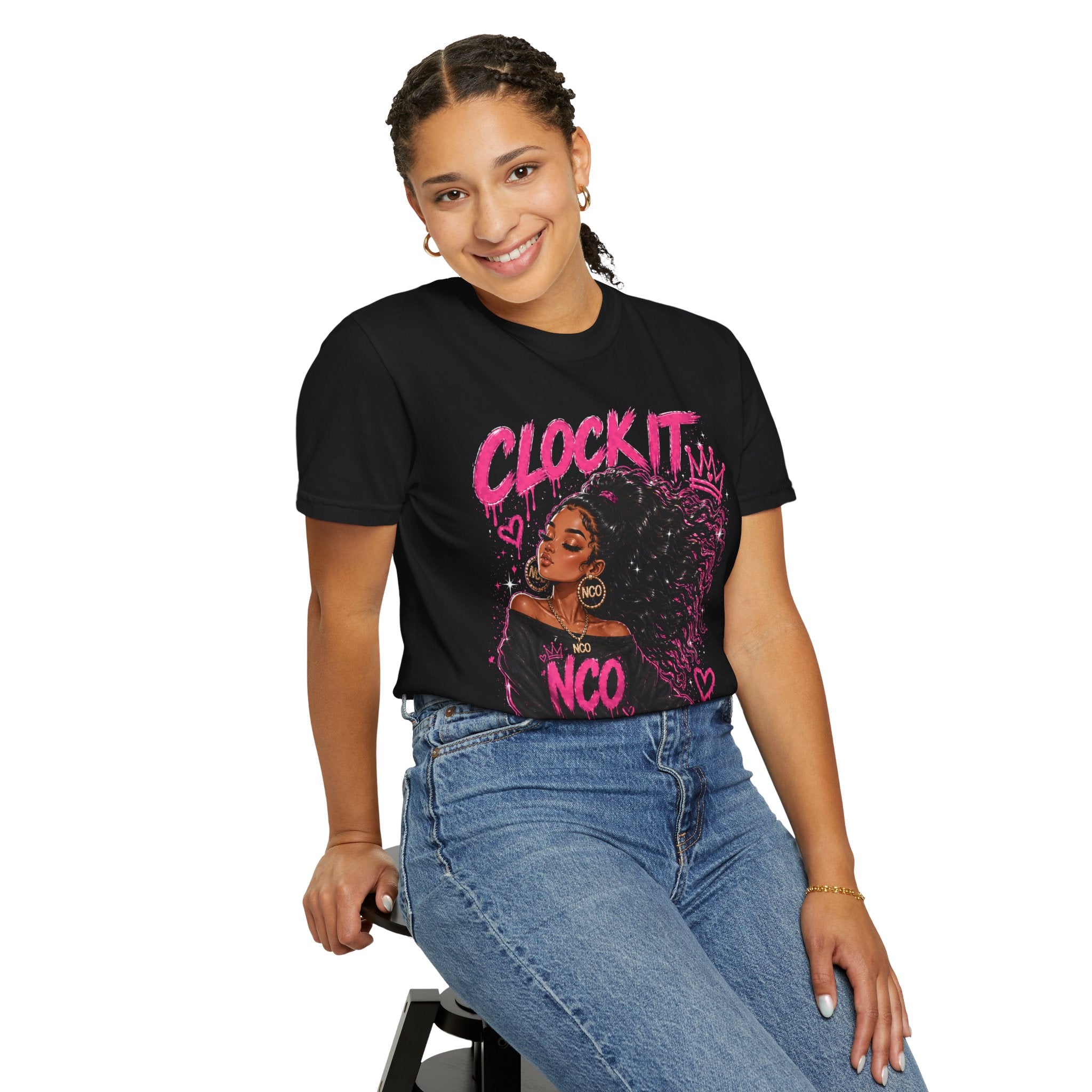Clock It NCO Graphic T-Shirt — Afro Puff Queen Streetwear