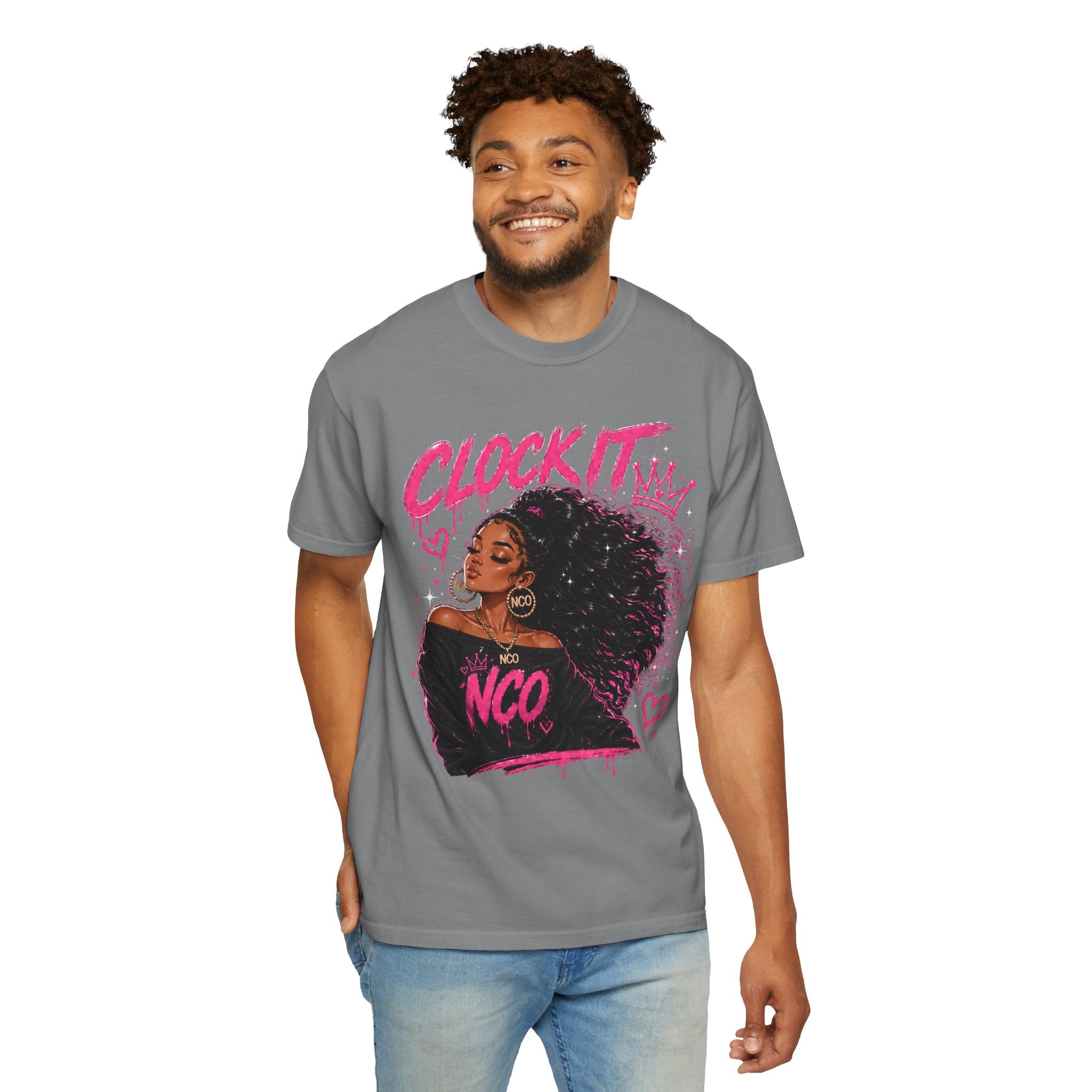 Clock It NCO Graphic T-Shirt — Afro Puff Queen Streetwear