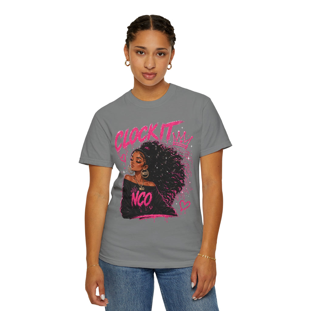 Clock It NCO Graphic T-Shirt — Afro Puff Queen Streetwear