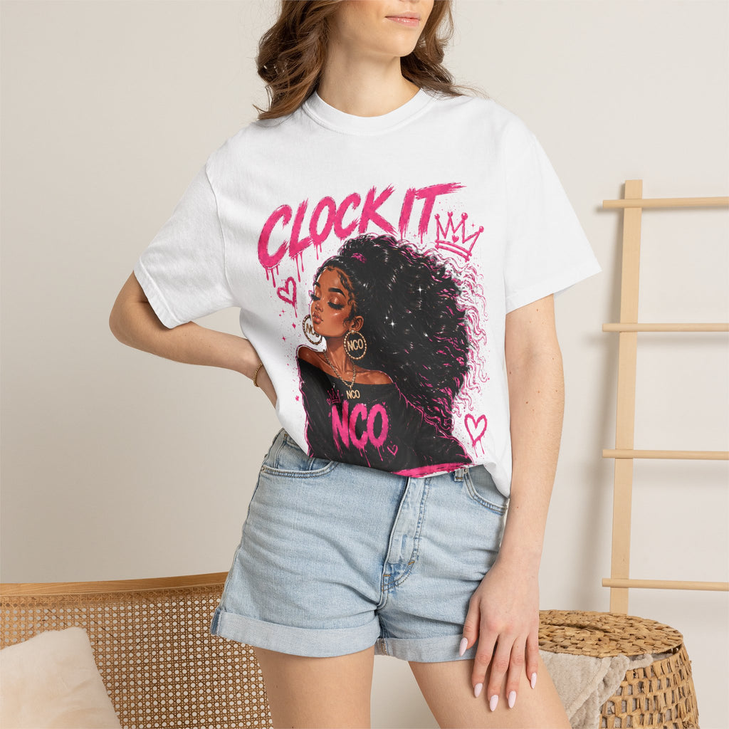 Clock It NCO Graphic T-Shirt — Afro Puff Queen Streetwear