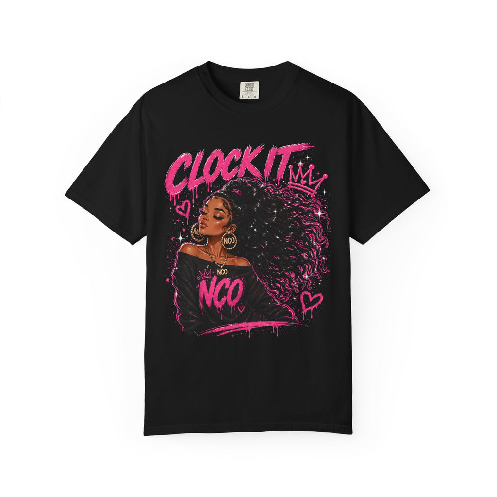 Clock It NCO Graphic T-Shirt — Afro Puff Queen Streetwear
