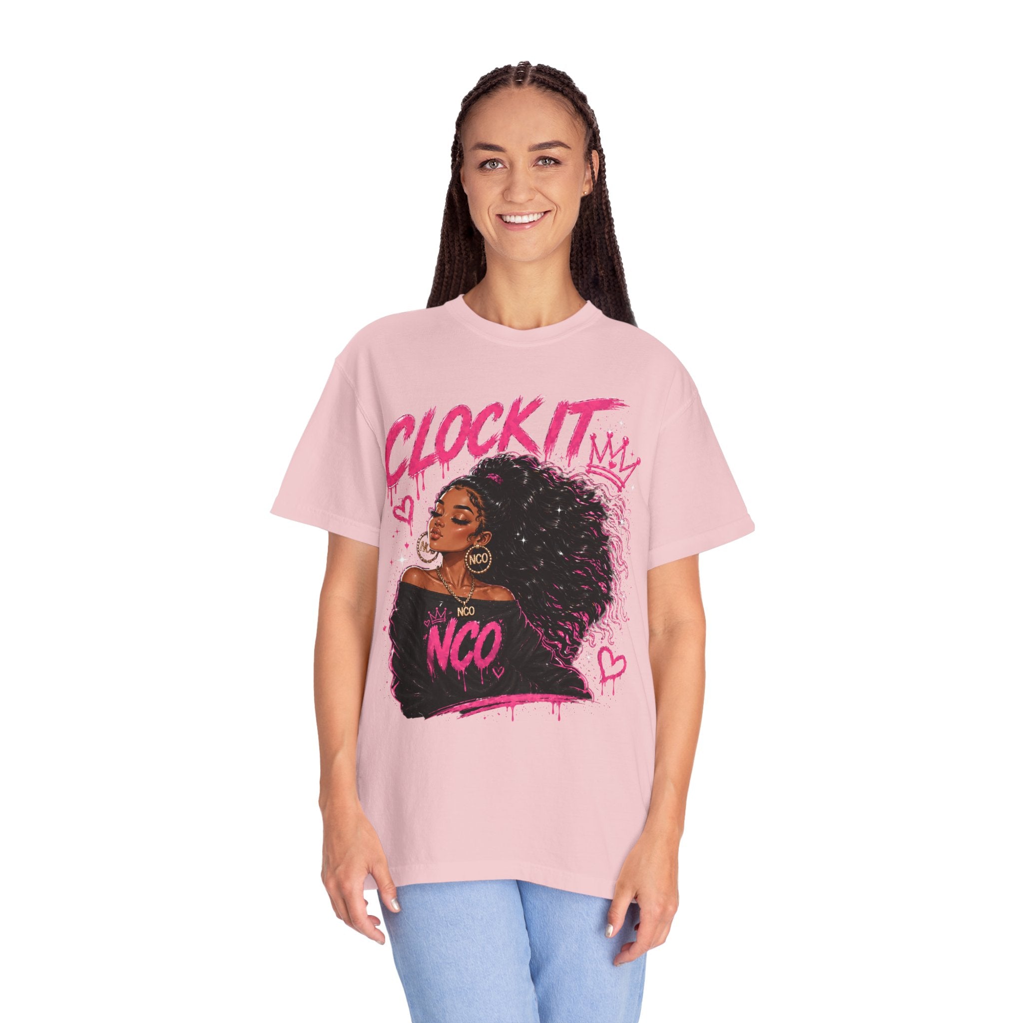 Clock It NCO Graphic T-Shirt — Afro Puff Queen Streetwear