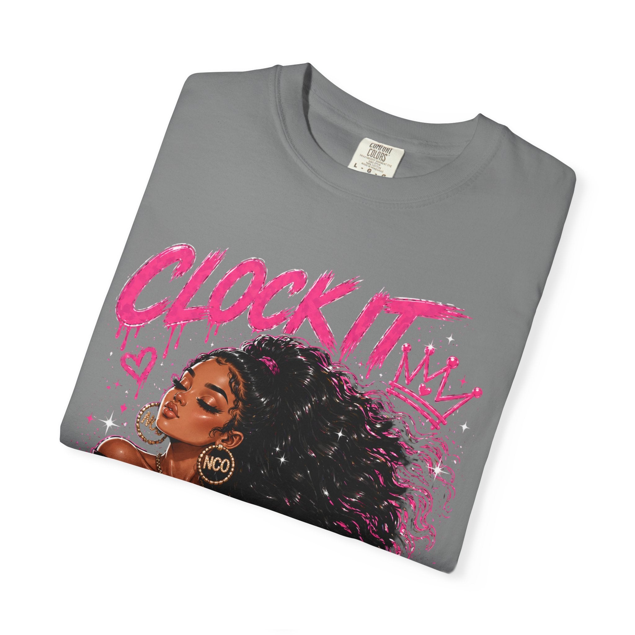 Clock It NCO Graphic T-Shirt — Afro Puff Queen Streetwear