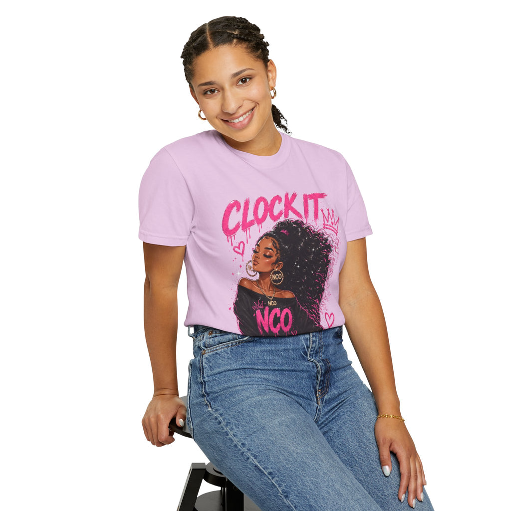 Clock It NCO Graphic T-Shirt — Afro Puff Queen Streetwear