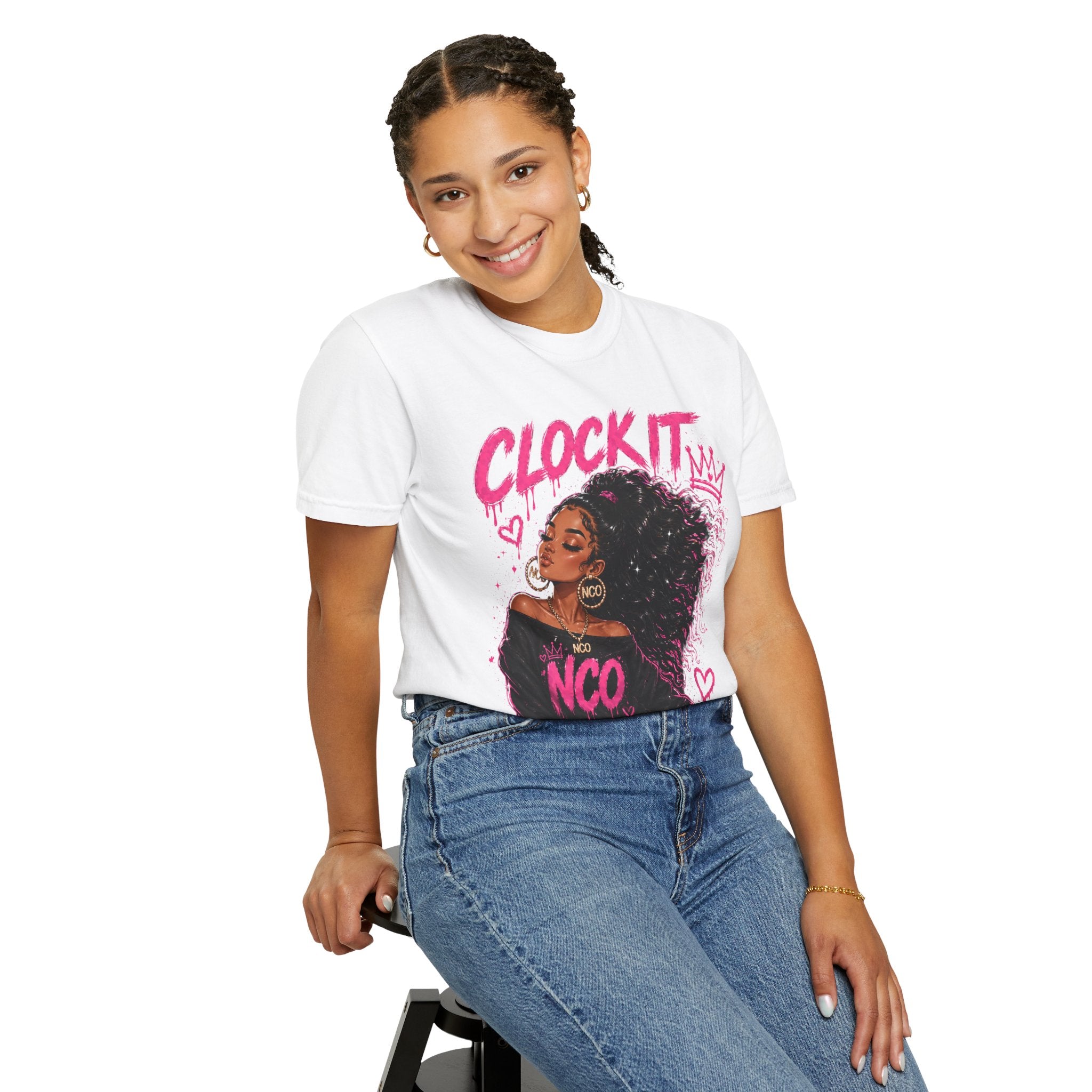 Clock It NCO Graphic T-Shirt — Afro Puff Queen Streetwear
