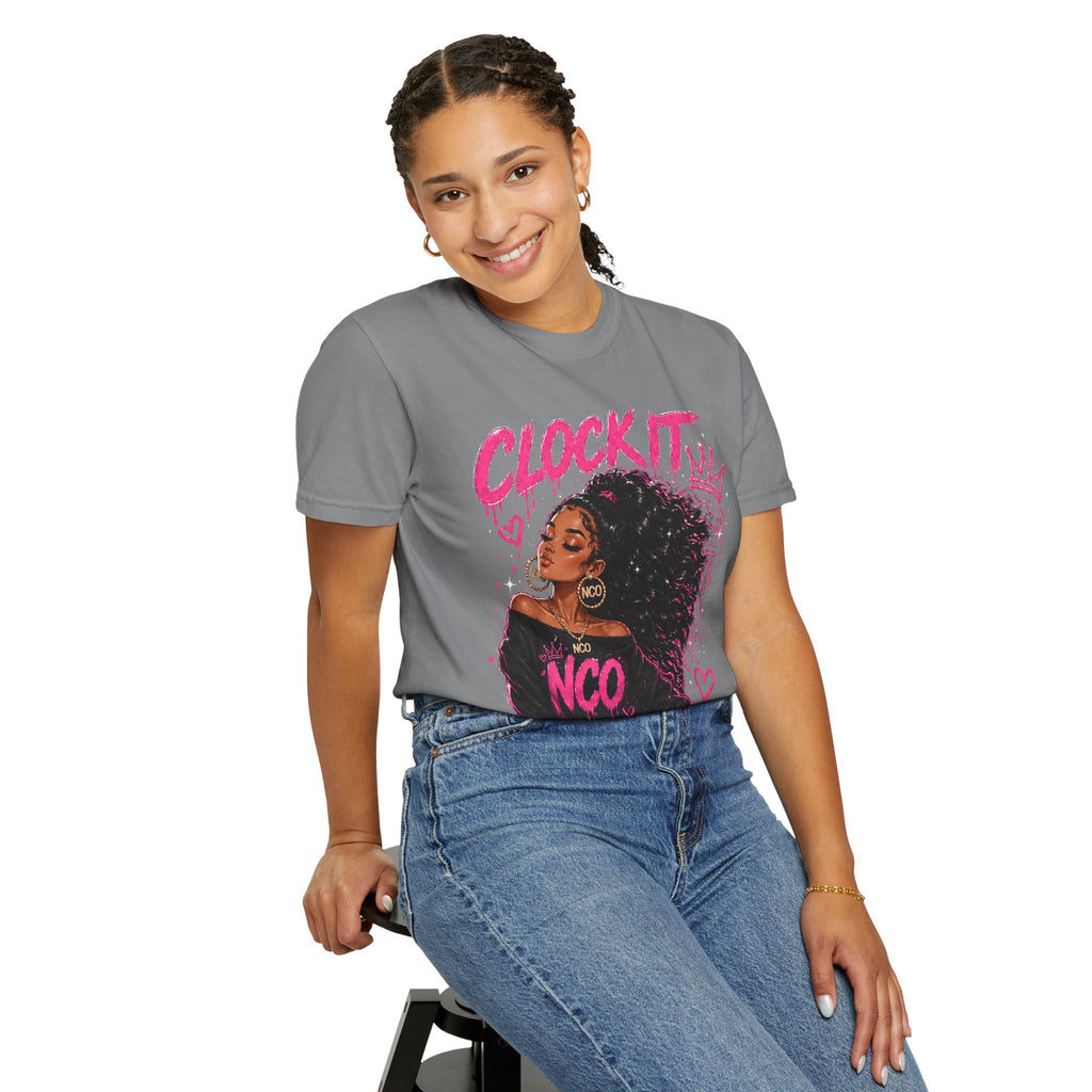 Clock It NCO Graphic T-Shirt — Afro Puff Queen Streetwear