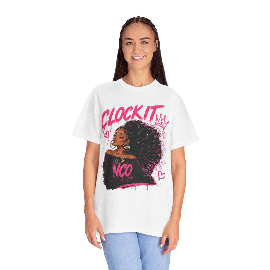 Clock It NCO Graphic T-Shirt — Afro Puff Queen Streetwear