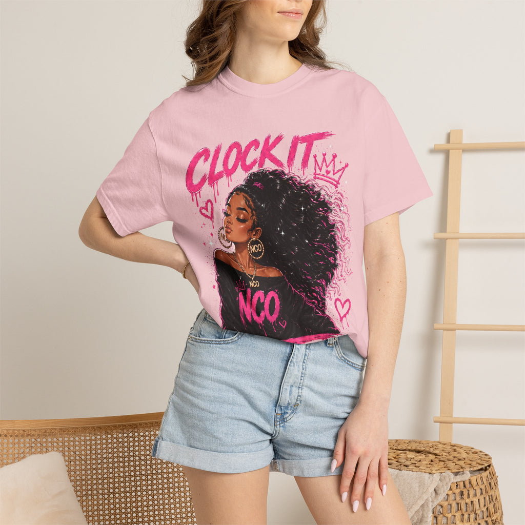 Clock It NCO Graphic T-Shirt — Afro Puff Queen Streetwear