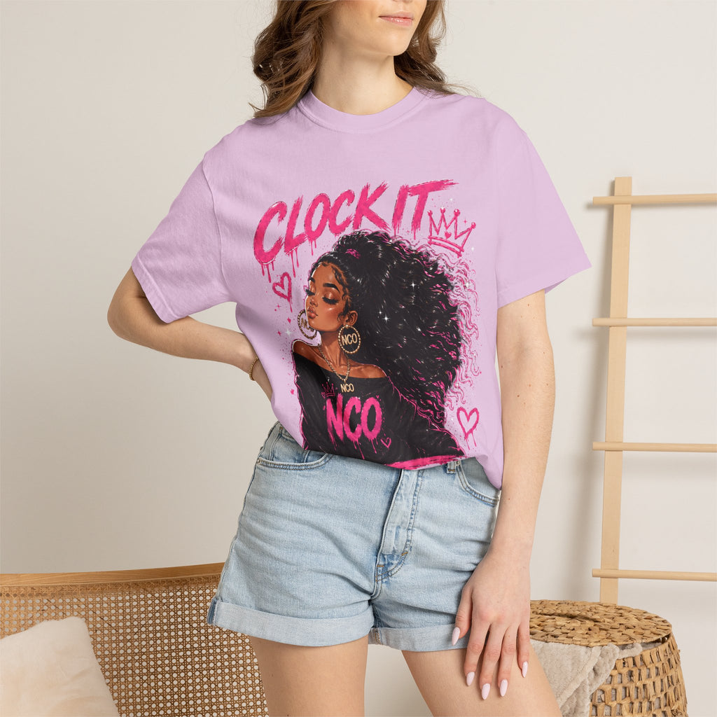 Clock It NCO Graphic T-Shirt — Afro Puff Queen Streetwear
