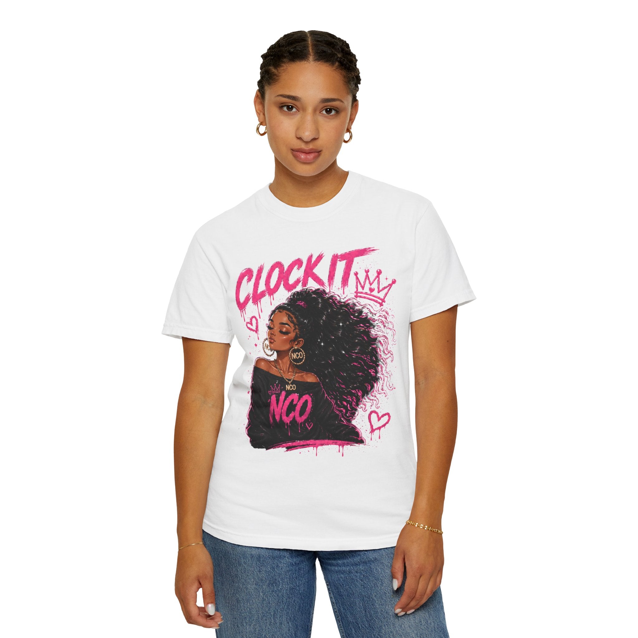 Clock It NCO Graphic T-Shirt — Afro Puff Queen Streetwear