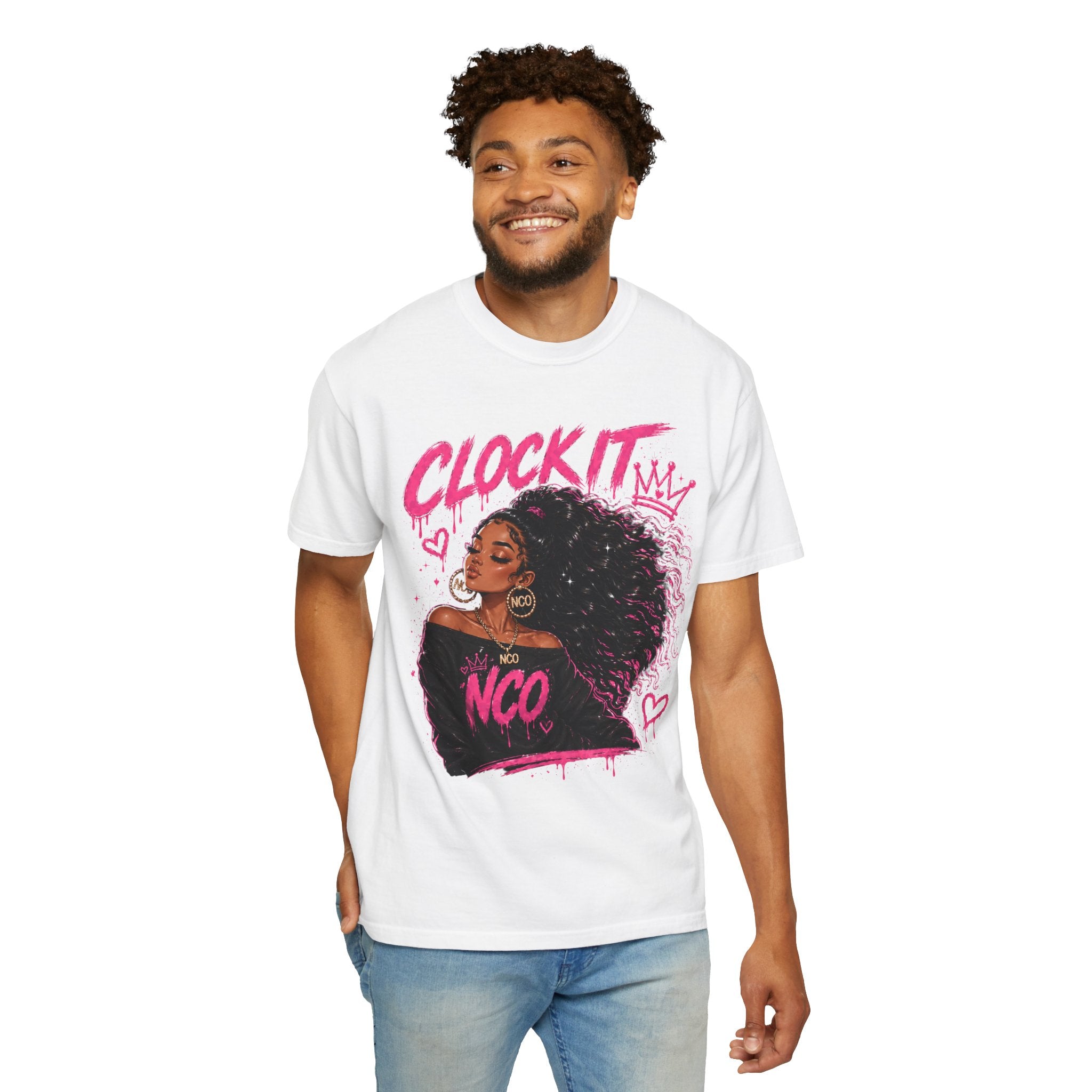 Clock It NCO Graphic T-Shirt — Afro Puff Queen Streetwear