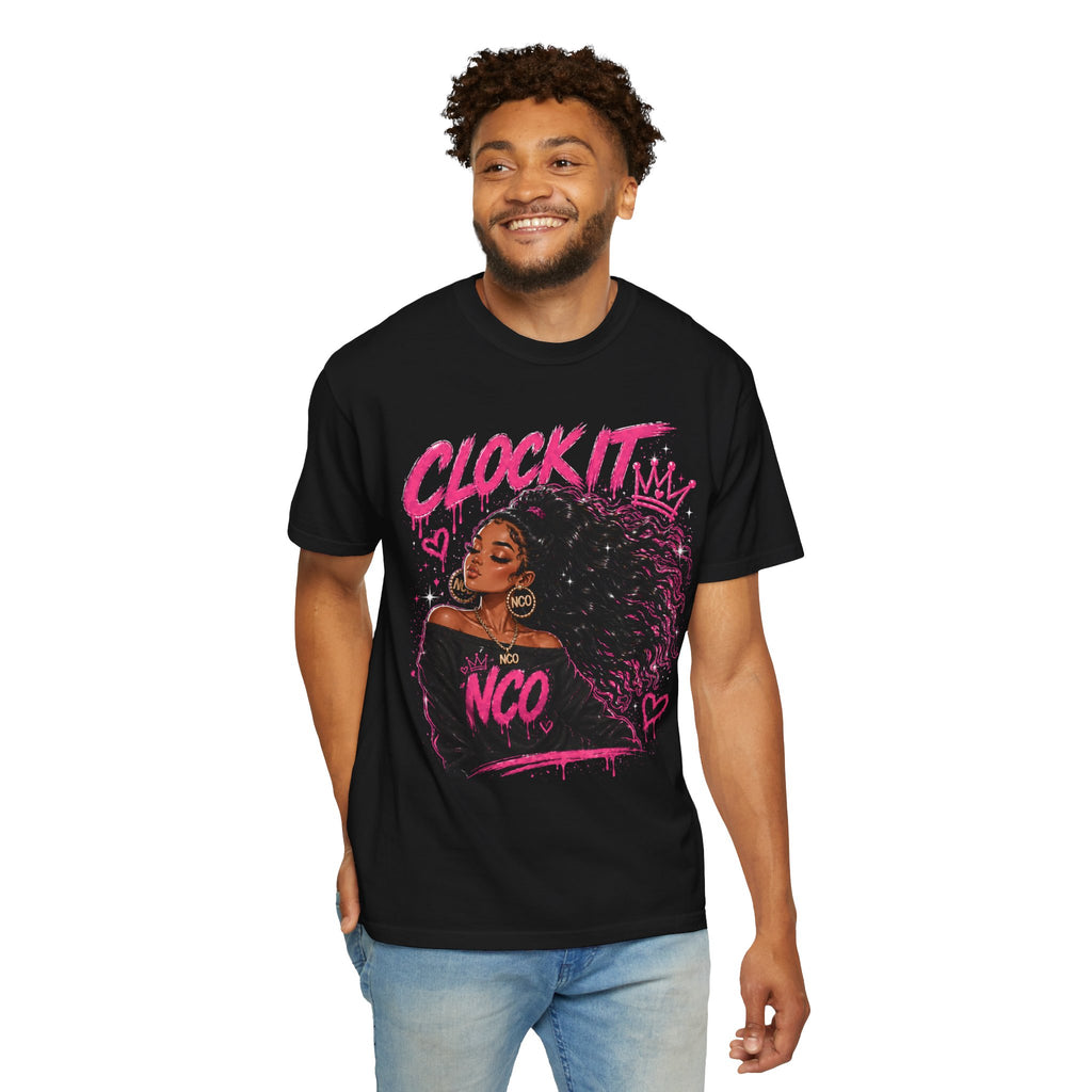 Clock It NCO Graphic T-Shirt — Afro Puff Queen Streetwear