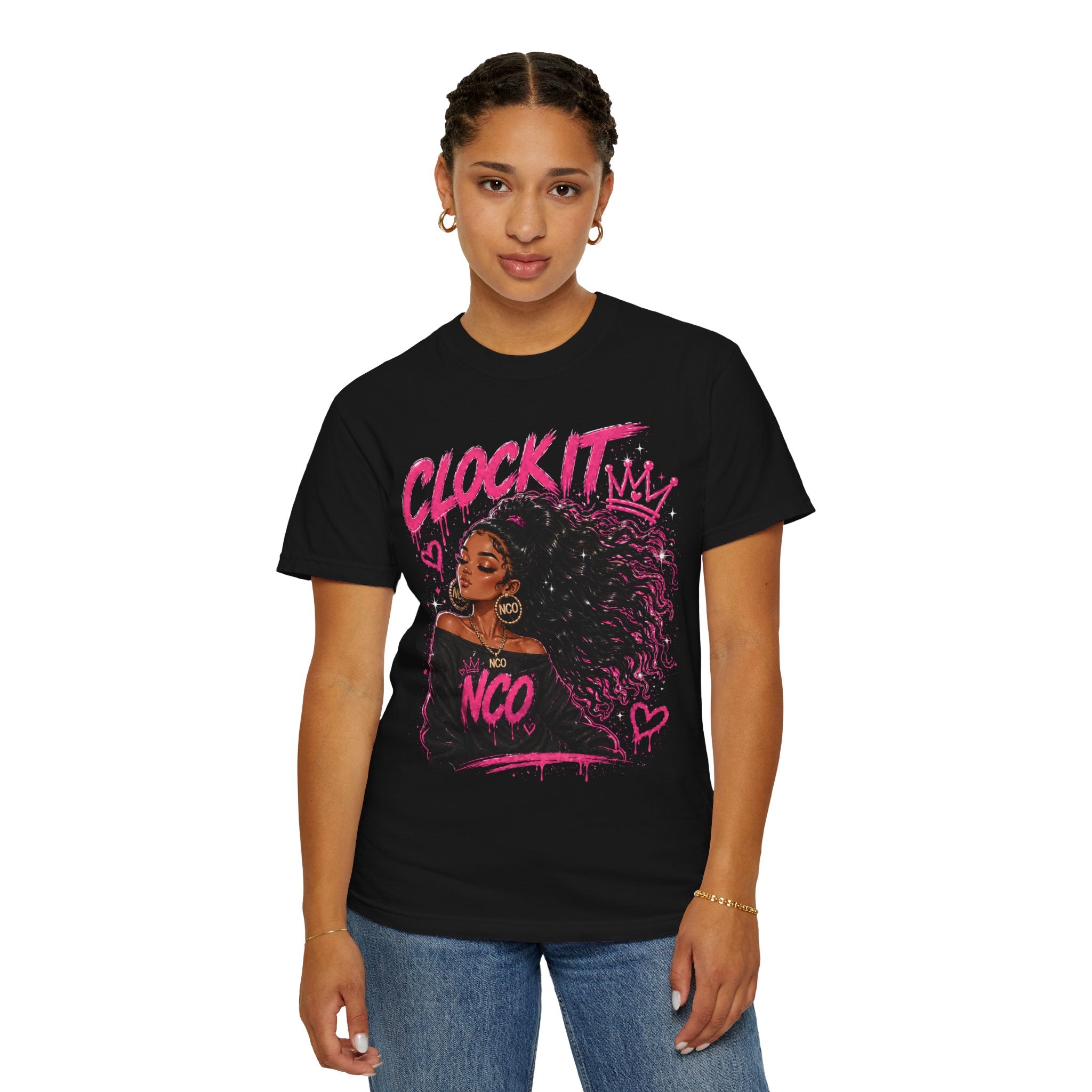 Clock It NCO Graphic T-Shirt — Afro Puff Queen Streetwear
