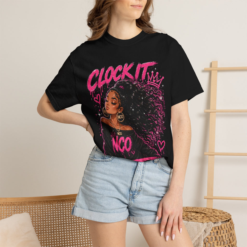 Clock It NCO Graphic T-Shirt — Afro Puff Queen Streetwear