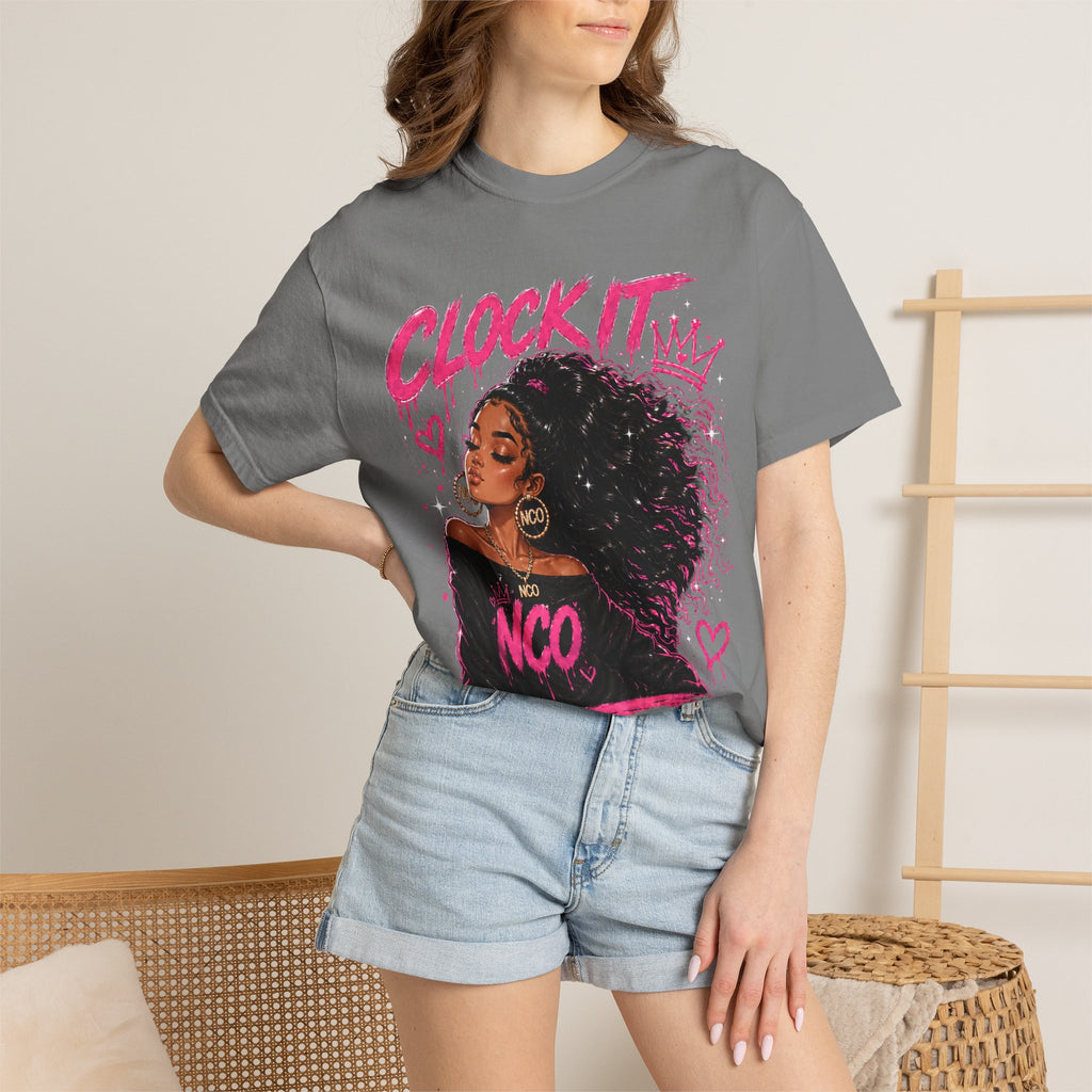 Clock It NCO Graphic T-Shirt — Afro Puff Queen Streetwear